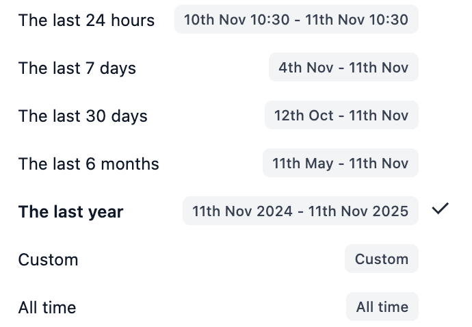 Date picker showing flexible period comparison options